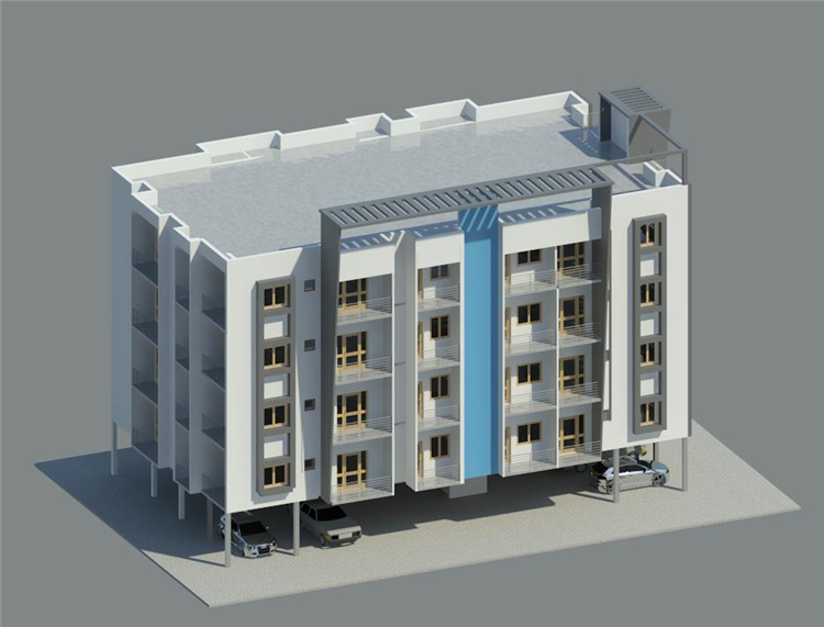 四层公寓设计BIM模型，Revit模型免费下载