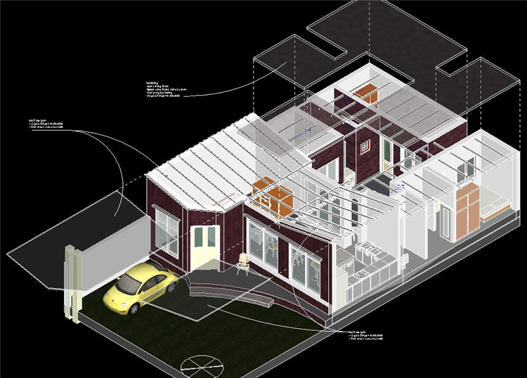 单层别墅设计BIM模型，Revit模型免费下载